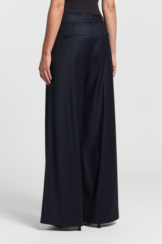 Shiny viscose wool twill trousers