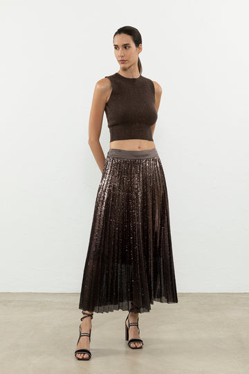 Long skirt with sequinned pleats  