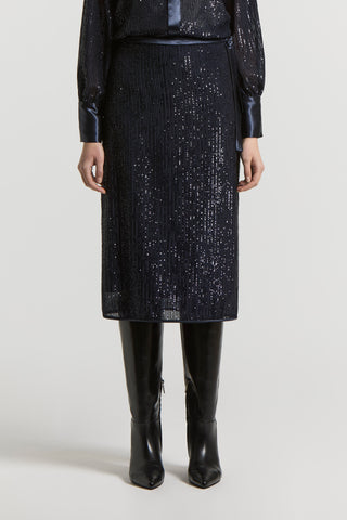 Sequinned pinstripe skirt