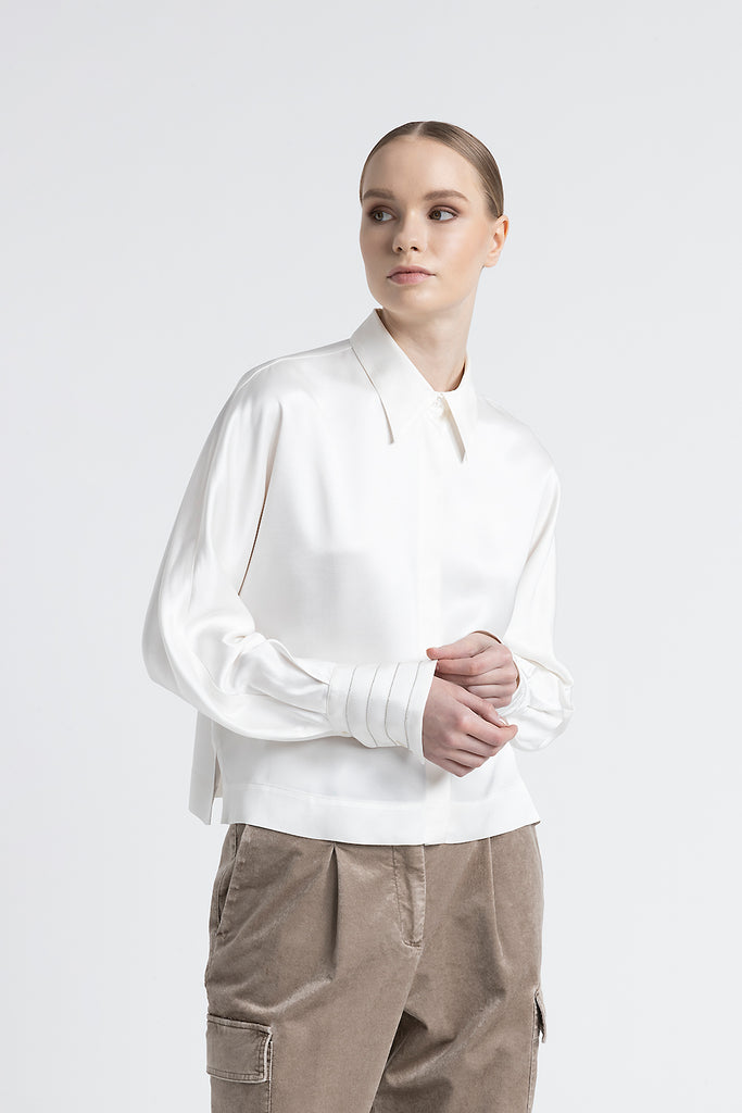 Viscose satin oversize cropped shirt  