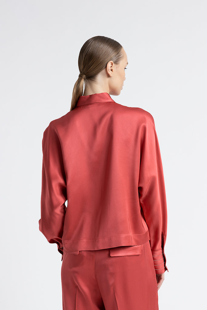 Viscose satin oversize cropped shirt  