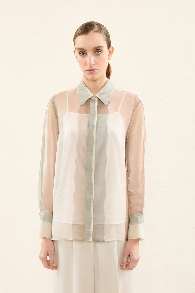 Silk organza colour block shirt  