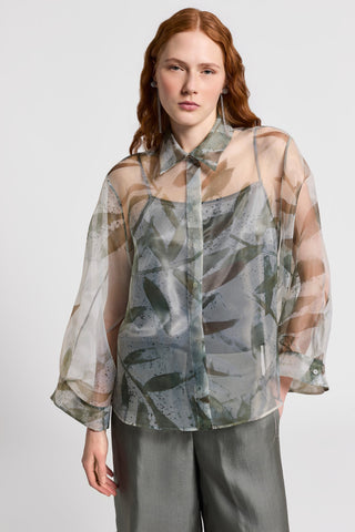 Organza shirt with foliage motif