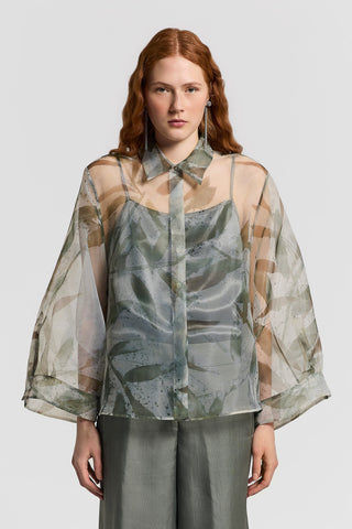 Organza shirt with foliage motif