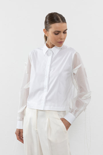 Cotton poplin and embroidered silk blend organza shirt  