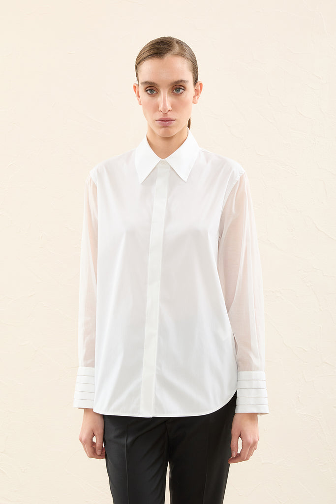 Cotton popeline and silk cotton organza shirt  
