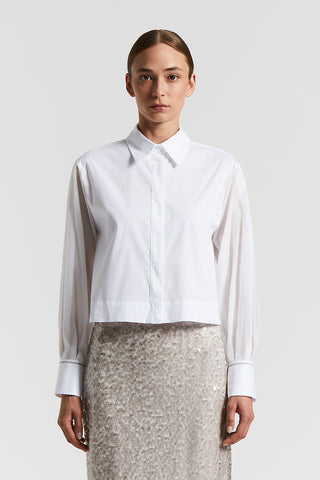 Cotton and silk bimaterial crop shirt