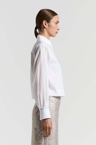 Cotton and silk bimaterial crop shirt