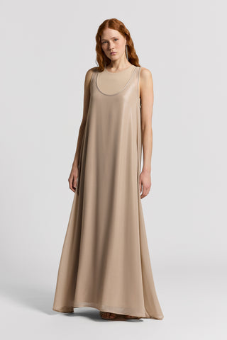 Georgette dress with silk-blend crepe de chine