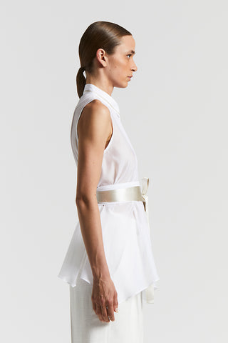 Sleeveless shirt in silk and cotton organza