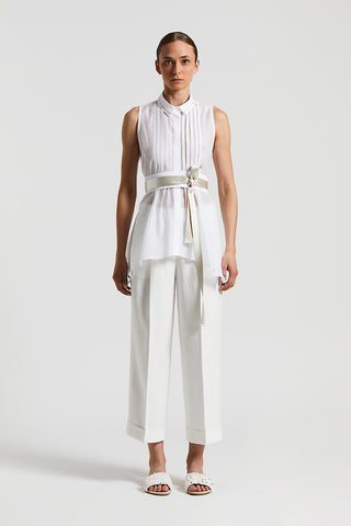 Sleeveless shirt in silk and cotton organza