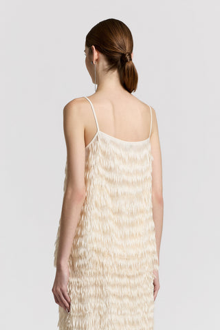 Organza top with crepe de chine fringes