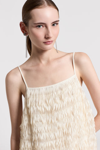 Top in organza con frange in crepe de chine