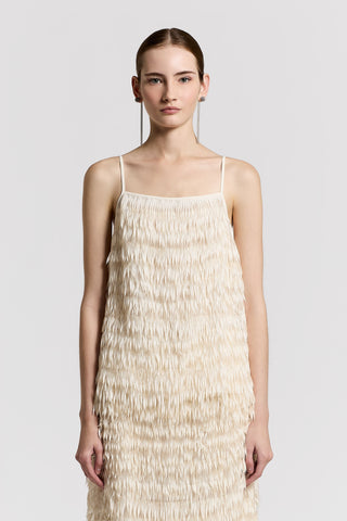 Top in organza con frange in crepe de chine