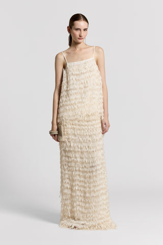 Top in organza con frange in crepe de chine