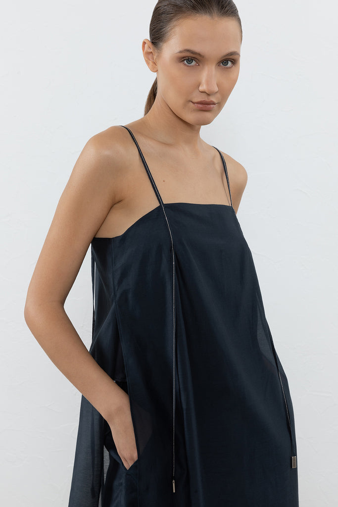 Long opaque silk and cotton organza top  