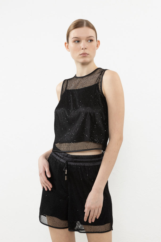Mesh top with microsequins  