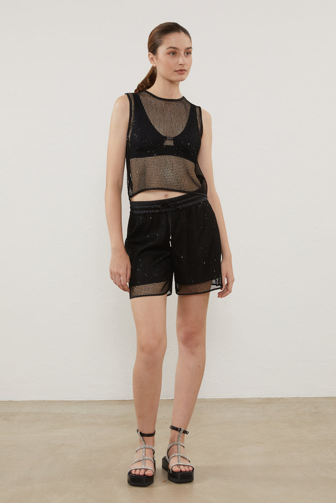 Mesh top with microsequins  