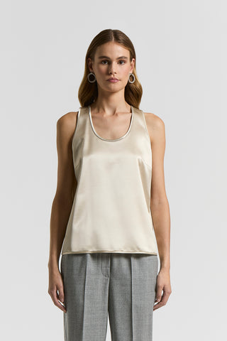 Top con scollo a U in viscosa laminata