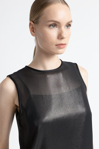 Laminated georgette round neck top  