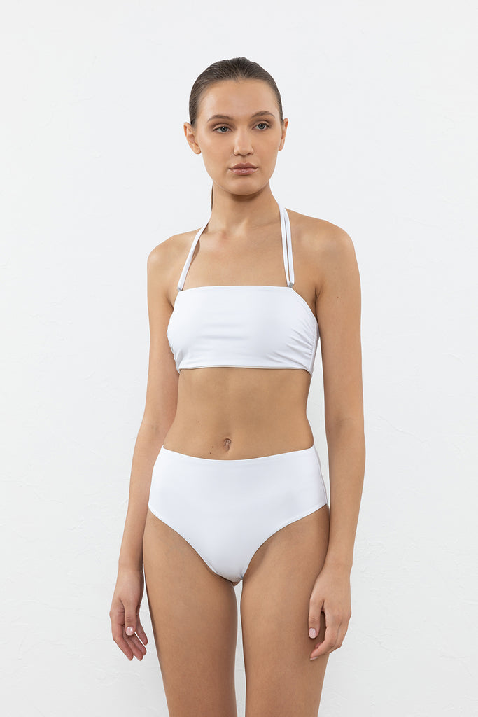 Two-piece swimsuit with bandeau top and high waist bottom  