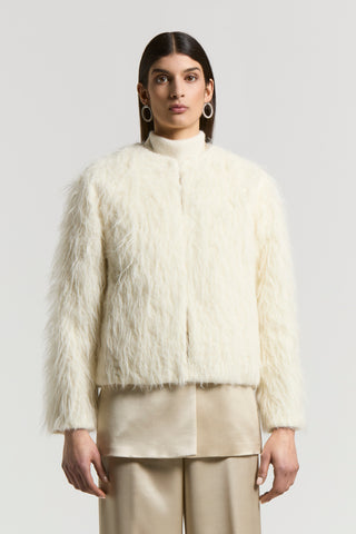 Wool and alpaca faux fur pea coat