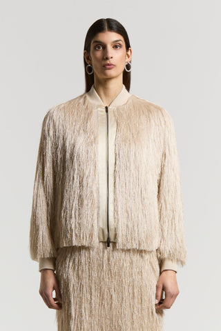 Lurex viscose fringed bomber jacket