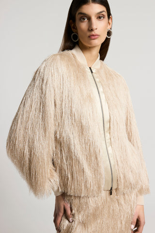 Lurex viscose fringed bomber jacket