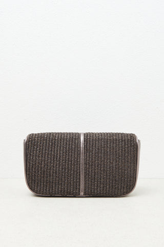 Clutch in woven straw fabric