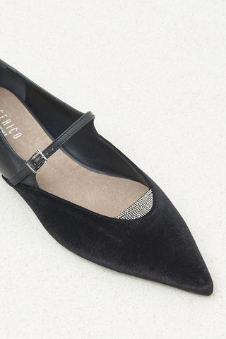 Leather and velvet ballerina flats  