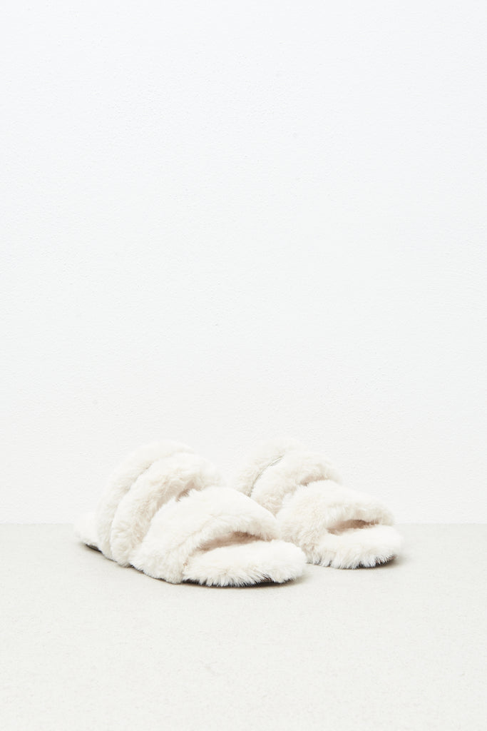 Eco-fur and suede flat sandal  