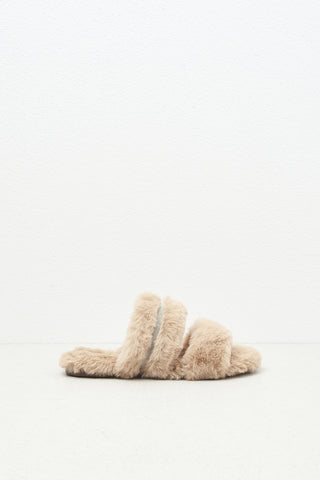 Eco-fur and suede flat sandal  