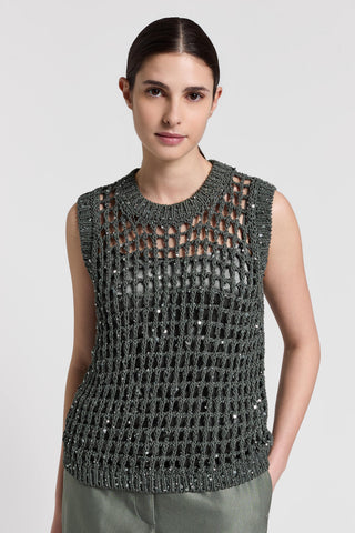 Cotton and sequin knitted top