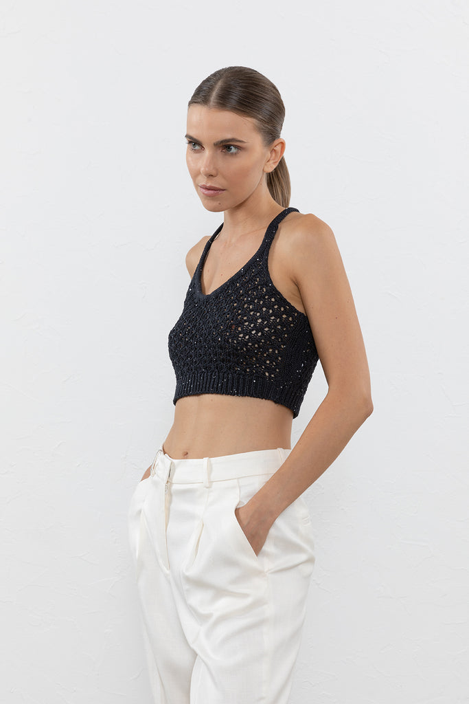 Pure cotton cropped top in lace stitch  