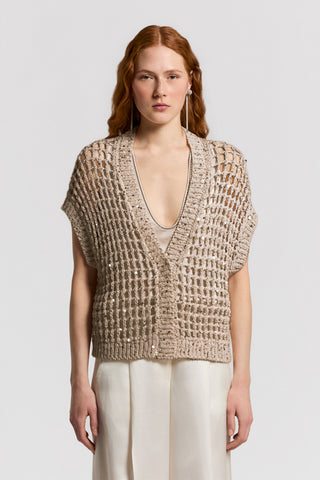 Cardigan in fettuccia di cotone e paillette