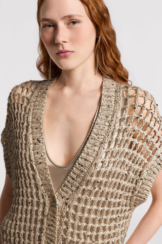 Cardigan in fettuccia di cotone e paillette