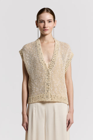 Cardigan in fettuccia di cotone e paillette