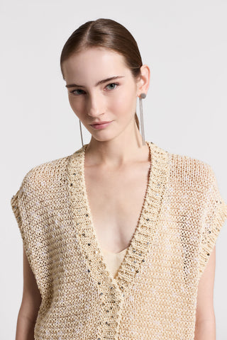 Cardigan in fettuccia di cotone e paillette