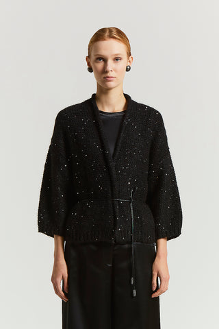 Cardigan in lana d'alpaca e paillettes
