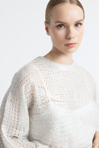 Alpaca mesh knit relaxed fit sweater  