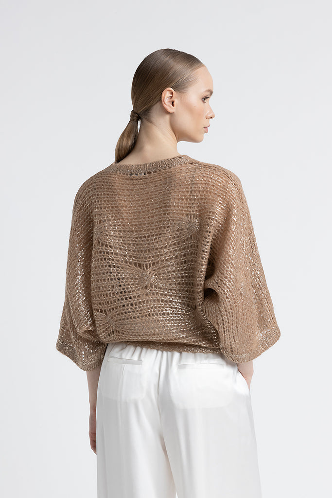 Alpaca mesh knit relaxed fit sweater  