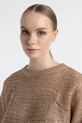 Alpaca mesh knit relaxed fit sweater  