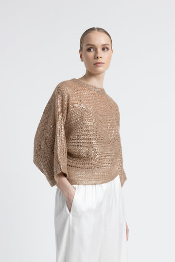 Alpaca mesh knit relaxed fit sweater  