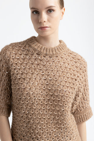 Short-sleeved sweater in an alpaca yarn with sequins  