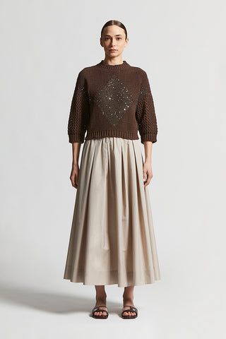 Cotton cordonnetto jacquard sweater with sequins