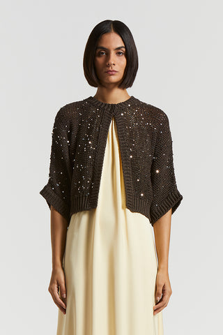 Cotton ribbon cardigan with maxi sequins