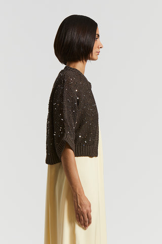 Cotton ribbon cardigan with maxi sequins