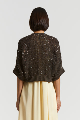 Cotton ribbon cardigan with maxi sequins