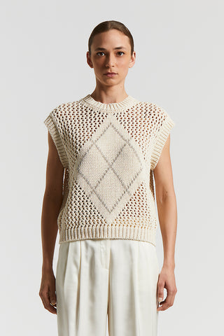 Cotton blend Tricot sweater with Punto Luce embroidery