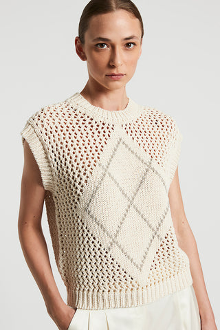 Cotton blend Tricot sweater with Punto Luce embroidery